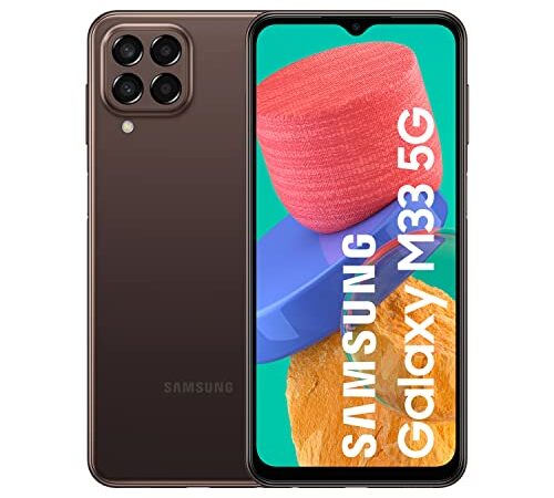 Samsung Galaxy M33 5G, smartphone Android sin contrato, pantalla TFT Infinity-O de 6,6 pulgadas, batería de 5,000 mAh, 6 GB de RAM, almacenamiento de 128 GB, doble SIM, marrón