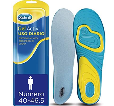 Scholl Plantillas Gel Activ Uso Diario para hombre, para el dia a dia, mayor comodidad y absorción del olor y sudor, talla 40 - 46.5, 1 par (2 plantillas)