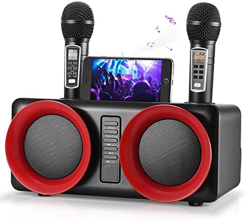 Sistema de Karaoke Bluetooth - GJCrafts, Altavoz de Karaoke con 2 Micrófonos Inalámbrico, Máquina de Karaoke PA System con Soporte para Teléfono/USB/TF/Entrada Auxiliar, para Reuniones, Bodas, Picnic