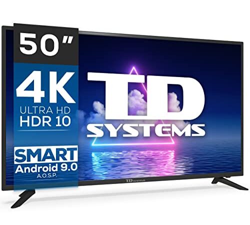 Smart TV 50 Pulgadas 4K HDR10 - Televisores 3 años de garantía, Android, 3x HDMI, 2x USB - TD Systems K50DLG12US