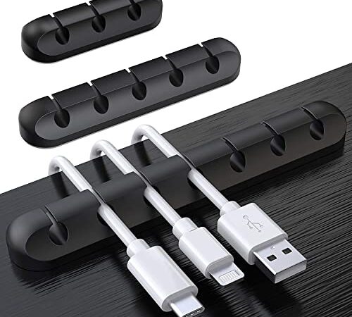 SOULWIT® Clips de Soporte de Cable Mejorados, 3 Pcs Autoadhesivo de Silicona Organizador de Cable, Clips para Cables Duraderos para la Gestión de Cables de Carga USB de Escritorio