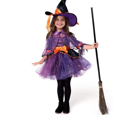 Spooktacular Creations Witch Costume for Girl Halloween Orange and Purple for Cosplay (Small ( 5 – 7 yrs))