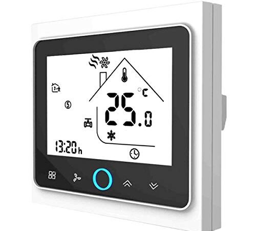 Termostato WiFi para caldera de gas, termostato inteligente pantalla LCD (TN pantalla) Touch Button retroiluminado programable con Alexa Google Home y teléfono APP-blanco/negro