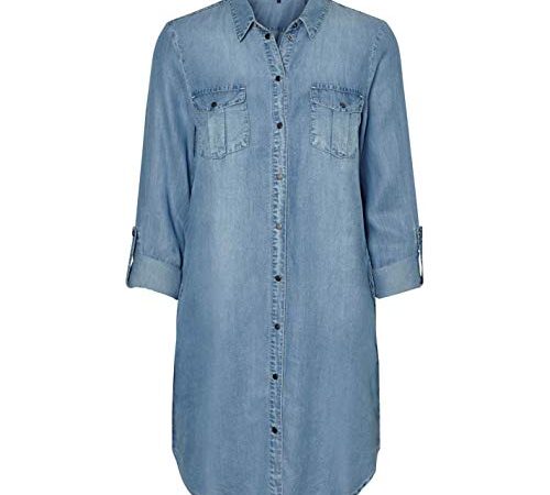 Vero Moda Vmsilla LS Short Dress Lt Bl Noos Ga Vestido, Azul (Light Blue Denim Light Blue Denim), 42 (Talla del Fabricante: Large) para Mujer