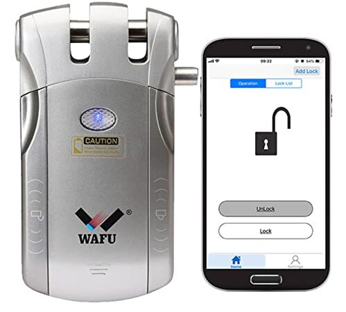 WAFU Cerradura Inalámbrica - Inteligente Cerradura Invisible Cerradura Instalado en el interior más seguro Control Remoto Desbloqueo de iOS Android APP con diseño táctil(010 set2, Plata)