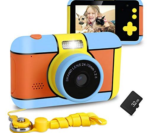 XDDIAS Cámara de Fotos para Niños, Infantil Cámara Digital con 32GB Tarjeta de Memoria y Pantalla de 2.4 Pulgadas, Videocámaras Juguetes para Niñas Cumpleaños Regalo (Naranja)