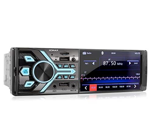 XOMAX XM-V424 Radio de Coche I Pantalla de 4.1" / 10 cm I Recarga el móvil con 2. Puerto USB I Bluetooth I USB, SD, Mic, AUX I Conexiones para cámara retrovisora I 1 DIN