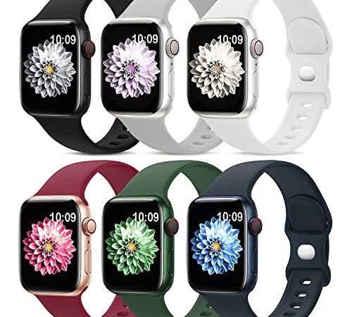 6 Pack deportivas correas compatibles con Apple Watch correa 42mm 44mm 45mm 49mm, correa de silicona suave impermeable compatible con Apple Watch Series 8 7 6 5 4 3 2 1 SE