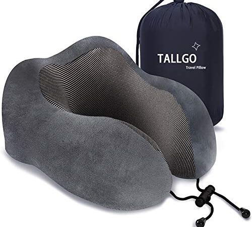 Almohada de viaje, almohada cervical de espuma viscoelástica, soporte de cabeza, almohada suave de apoyo a la cabeza para el descanso en avión, coche u hogar (gris)