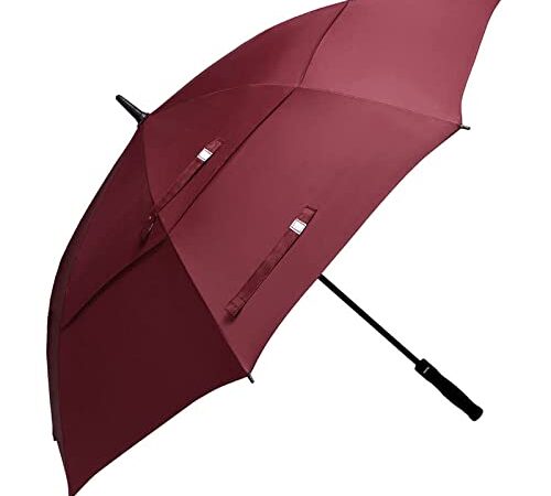 Amazon Brand - Eono Paraguas de Golf Resistente al Viento con Doble Tela y Sistema de Apertura automático, Paraguas Grande, Large Golf Umbrella, Deportivo, Unisex, Impermeable - 58-Inch, Borgoña