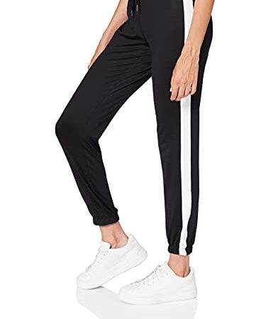 AURIQUE Joggers con Banda Lateral Mujer, Negro/Blanco, 36