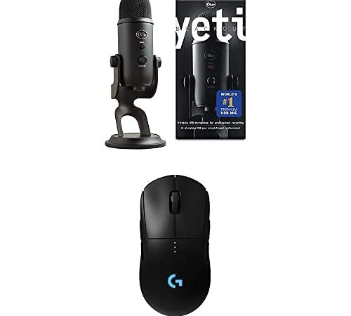 Blue Yeti Microphone USB Professionnel Pour Enregistrement, Streaming+G Pro Souris Gamer Sans Fil, Capteur Gaming Hero 25K+StreamCam : Webcam pour Streaming Youtube et Twitch