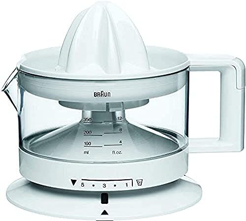 Braun CJ3000 WH - Exprimidor Eléctrico de Naranjas, 20 W, 350 ml, Cantidad de Pulpa Ajustable, Apto para Lavavajillas, Diseño Icónico, Blanco