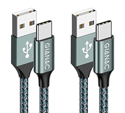 Cable USB Tipo C, [2Pack 2M] 3A Cargador Tipo C Nylon Trenzado Carga Rápida y Sincronización Cable USB C para Samsung S10/S9/S8/Note 10/Note 9, Huawei P30/P20/Mate 20,Xperia XZ