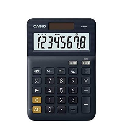 Casio MS-8E - Calculadora de escritorio con pantalla extra-grande de 8 dígitos, alimentada por energía solar / batería, con cálculo de porcentaje avanzado