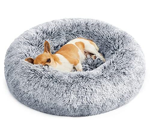 FEANDREA Cama de Perros, Cama para Mascotas, Cojín Central Extraíble y Lavable, Alfombra de Felpa Suave y Mullida, 60 cm de Diámetro, Gris PGW038G01