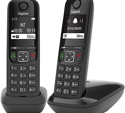 Gigaset AS690 Duo - Teléfono Inalámbrico, Pack de 2 Unidades, Manos Libres, Pantalla de Gran Contraste, Agenda de 100 Contactos, Color Negro