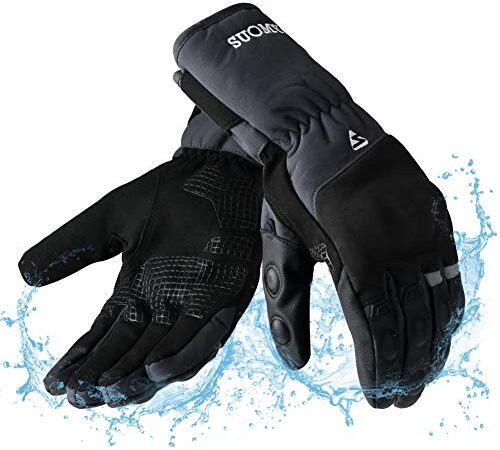 Guantes de Moto Invierno para Hombre y Mujer,Guantes Moto Impermeables a Prueba Viento Cálidos Guantes Motociclista con puño Largo y Protección Dura en los Nudillos Guantes Pantalla Táctil Gris L