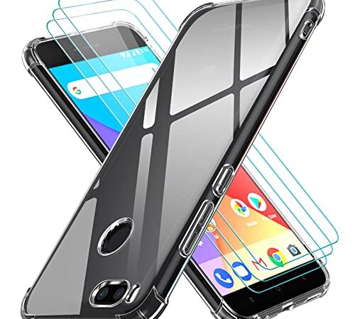 ivoler Funda para Xiaomi Mi A1 con 3 Piezas Cristal Templado, Carcasa Protectora Anti-Choque Transparente, Suave TPU Silicona Caso Delgada Anti-arañazos Case