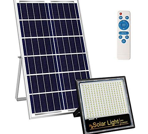 Kingwei 200W Focos LED Exterior Solares, Proyector con Detector de Radar, Luz Solar Exterior Mando a Distancia, 6500K Luz Blanca, Impermeable IP65,Focos led exterior