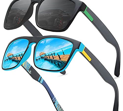 LEDING&BEST Gafas de sol polarizadas Hombre Mujere/verano Aire libre Deportes Golf Ciclismo Pesca Senderismo 100% Protección UV400 Gafas para Conducción (A/2 Unidades (Negro/Azul))