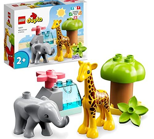 LEGO 10971 DUPLO Fauna Salvaje de África, Animales de Juguete, Juego Educativo, Figuras Elefante y Jirafa para Niños y Niñas de 2 Años en Adelante