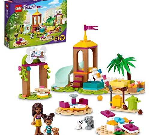 LEGO 41698 Friends Parque de Juegos para Mascotas, Set de Juguete para Niños de 5 Años con Mini Muñeca Andrea, Tobogán y Perritos