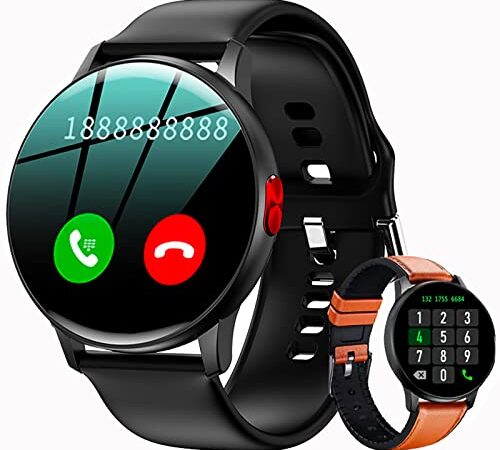 LEMFO Reloj Inteligente Hombre Mujer Hacer o Contestar Llamadas, Smartwatch con Frecuencia Cardíaca, SpO2, Monitoreo de Presión Arterial y 19 Modos Deportivos, para Android iOS (2 Correas)