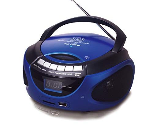 Metronic 477129 - Radio CD portátil con Bluetooth y puerto USB/SD/MMC: reproduce MP3, 2x1W, azul