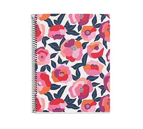 Miquelrius - Cuaderno A5, Tapa Dura, 4 Franjas de Color, 120 Hojas Cuadrícula, Papel 70 g Microperforado con 2 Taladros para 2 Anillas, color Rosa, Diseño Spring