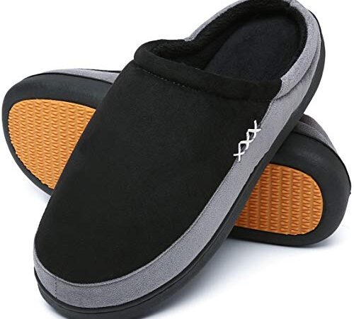 Mishansha Zapatillas de Casa Hombre Cálido Espuma de Memoria Pantuflas Mujer Invierno Calientes Slippers Negro, Gr.42 EU