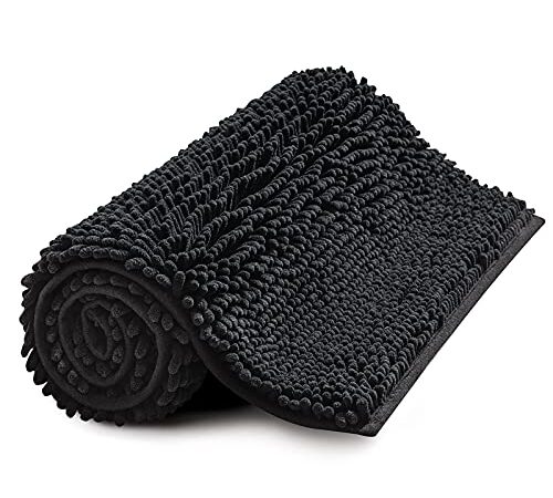 MIULEE 1 Pieza Alfombrilla para Baño Chenille Suave Alfombra para Ducha y Bañera Antideslizante Absorbente Alfombra de Felpa para Puertas de Entrada Pasillo Dormitorio 40 cm x 60 cm Negro