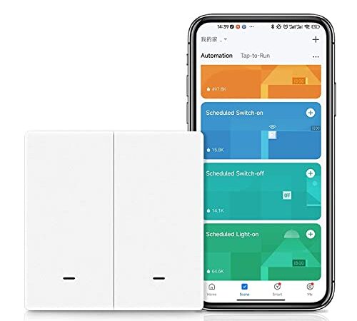 MOES Interruptor de luz inteligente WiFi de 2 velocidades, conductor neutro, funciona con cable L&N, compatible con Smart Life Tuya App Alexa Google, Tuya ZigBee Hub requerido, color blanco