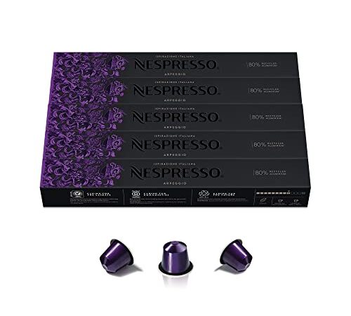 Nespresso Original Cápsulas de Café Arpeggio, 50 Cápsulas para Máquina de Café, Cafetera, Tueste Intenso con Notas de Cacao