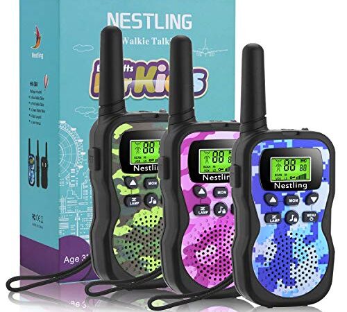 Nestling Walkie Talkie para niños, Camuflaje al Aire Libre, 8 Canales, Radio de 2 vías, Juguetes, Linterna LCD retroiluminada, Rango de 3 Millas para Actividades Infantiles (3pcs Camuflaje)