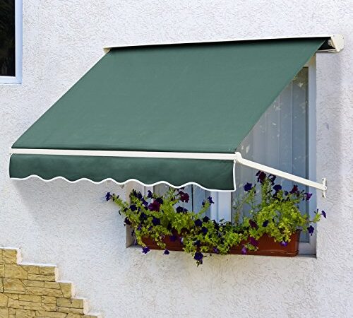 Outsunny Toldo de Ventana Toldo Manual de Aluminio Retráctil para Exterior Toldo de Balcón Ángulo Ajustable Impermeable Tela de Poliéster 180x70cm Verde