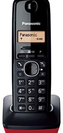 Panasonic KX-TG1611 - Teléfono fijo inalámbrico (LCD, identificador de llamadas, agenda de 50 números, tecla de navegación, alarma, reloj) Negro/Rojo, Tamaño Único