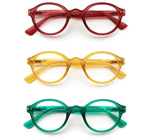 PANTONA-Gafas de lectura Redondas（Paquete 3 pares）. Gafas Presbicia Vista Cansada Retro para Hombre y Mujer.（Rojo Amarillo Verde+2,50）