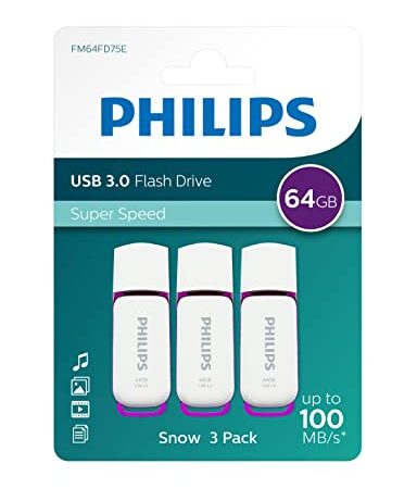 Philips Pen Drive 64gb USB 3.0 FM64FD75E Pack de 3 unidades pendrive llave llave llave lápiz de alta velocidad 64gb con capucha y llavero