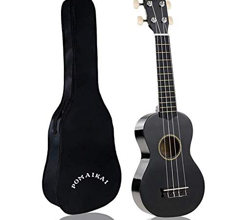 POMAIKAI Soprano Ukelele para Principiantes, Ukelele Hawaiano para Niños, Guitarra de 21 Pulgadas con Bolsa para Niños Estudiantes y Principiantes (preto)