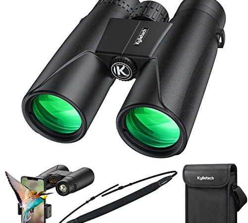 Prismáticos Professional, Binoculares Potentes Kylietech 12x42 para Adultos - Prismas BaK4 y Lentes FMC, Antiniebla e Impermeables con Adaptador para Smartphone de Aves, Caza, Senderismo