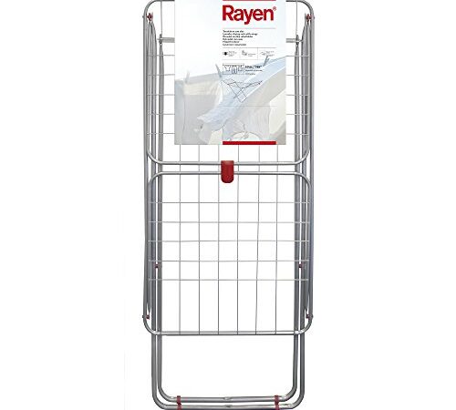 Rayen | Tendedero con alas | Superficie de tendido de 19 m | Sistema de bloqueo de alas | Tendedero plegable y antideslizante | Para interior y exterior | 54,5 x 177 x 107,5 cm, Color Acero