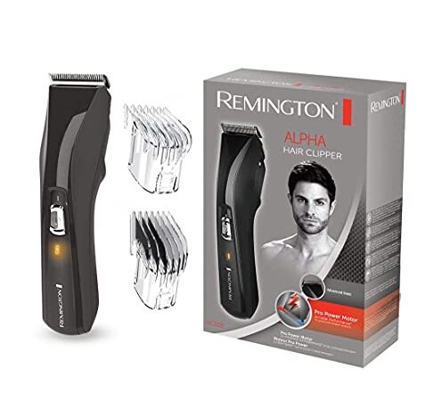 Remington Máquina de Cortar Pelo Alpha, Cortapelos con Cable e Inalámbrico, Cuchillas de Acero Avanzado, 2 Peines con 15 Longitudes, Piloto Indicador de Carga, Cepillo para Limpieza, Negro - HC5150