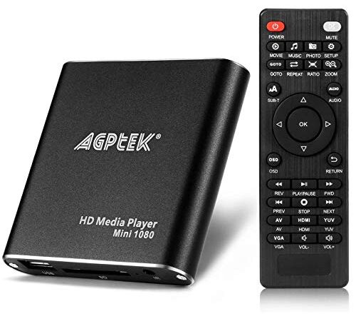 Reproductor Multimedia para TV, AGPTEK Mini Media PlayerHDMI con Control Remoto Soporta Unidad Flash USB Tarjeta SD/SDHC Disco Duro Externo de 2TB para MKV/RM/MP4/AVI etc (Negro)