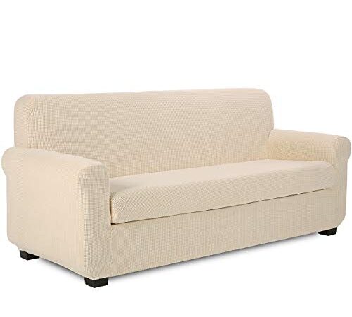 TIANSHU Funda Sofa 3 Plazas,2-Piezas Jacquard poliéster Funda de Sofá 3 Plazas elasticas Suaves Resistentes(3 Plazas,Marfil)