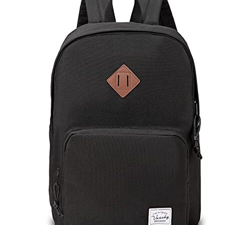 VASCHY Mochila Escolar Unisex, Mochila Mujer Hombre Casual Ultra Ligero Mochila Portatil 15.6 Pulgadas Resistente Al Agua Mochila Instituto Adolescentes Universidad, Negro