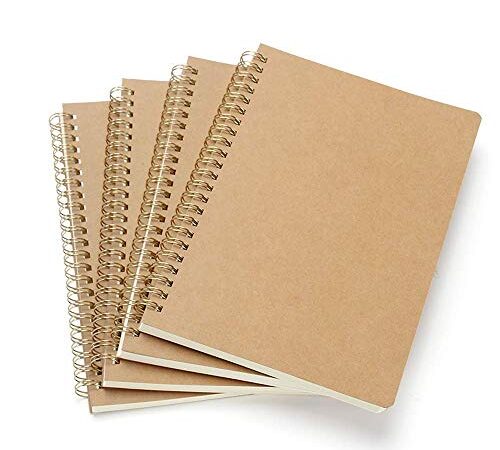 VEESUN Bloc de Notas Espiral A5, Pack de 4 Cuaderno de notas Tapa Blanda Cubierta de Kraft 160 Páginas Diario de Viaje Libreta Hojas Blancas Pequeña Diarios para Escolar Escribir Professor