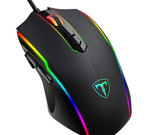 VIVIJO Ratón Gaming con Cable, 5 dpi Adjustables hasta 7200, Gaming Mouse Óptico, Ratón Ergonómico Óptico RGB con 8 programables Botones y Iluminación RGB para PC, Portátil