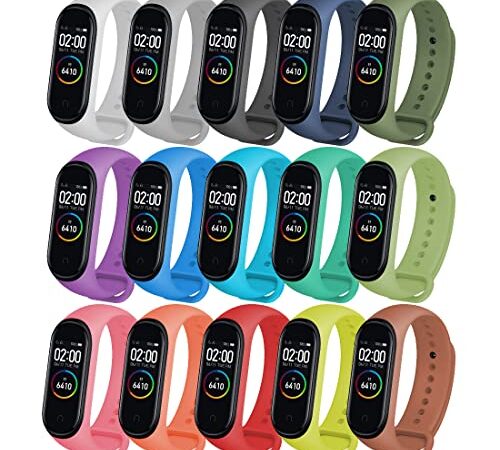 15 Piezas Correa Xiaomi Mi Band 4 para Xiaomi Mi Band 4 / Correa Xiaomi Mi Band 3, Pulseras Xiaomi Band 4 / Mi Band 3 Silicona Pulsera de Correas de Repuesto Suave, Transpirable, Resistente al Sudor