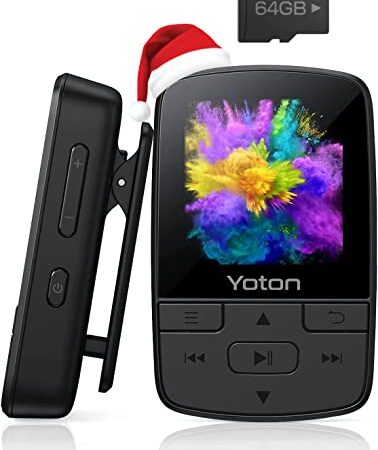 72GB Reproductor MP3, YOTON Reproductor MP3 Bluetooth con Clip, Sonido HiFi, Radio FM, Podómetro, Grabadora de Voz, Libro Electrónico, Tarjeta TF de 64 GB Incluida